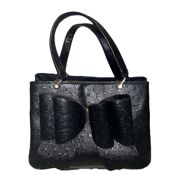 Crossi Black Faux Ostrich Leather Bow Detail Handbag - Picture 15 of 15